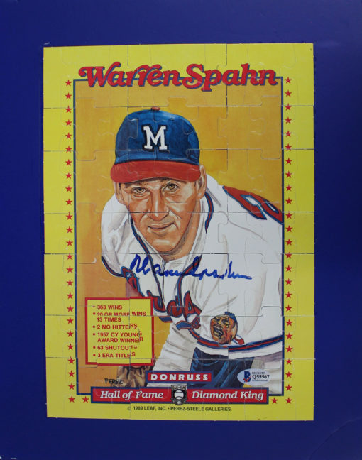 Warren Spahn Autographed Milwaukee Braves 1989 Donruss Puzzle BAS 13244