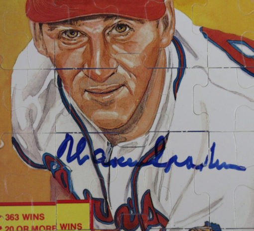Warren Spahn Autographed Milwaukee Braves 1989 Donruss Puzzle BAS 13244