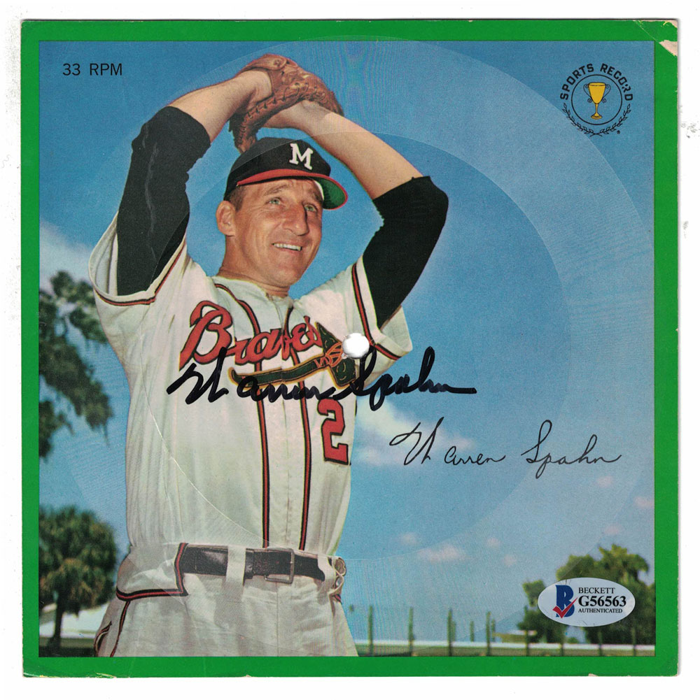 Warren Spahn Autographed Milwaukee Braves Sports Record 33 RPM BAS 27095