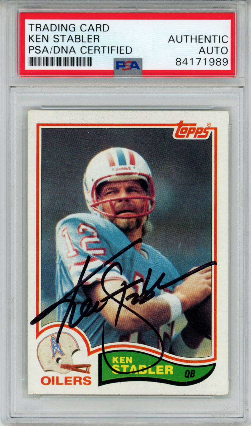 Ken Stabler Autographed 1982 Topps #105 Trading Card PSA Slab