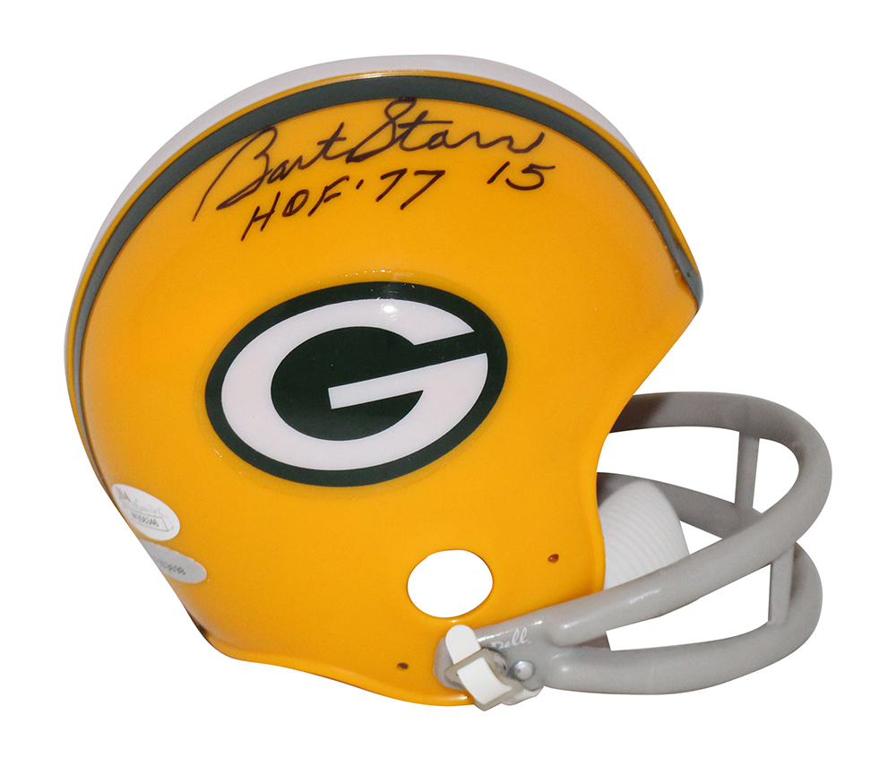 Bart Starr Autographed/Signed Green Bay Packers 2 Bar Mini Helmet HOF