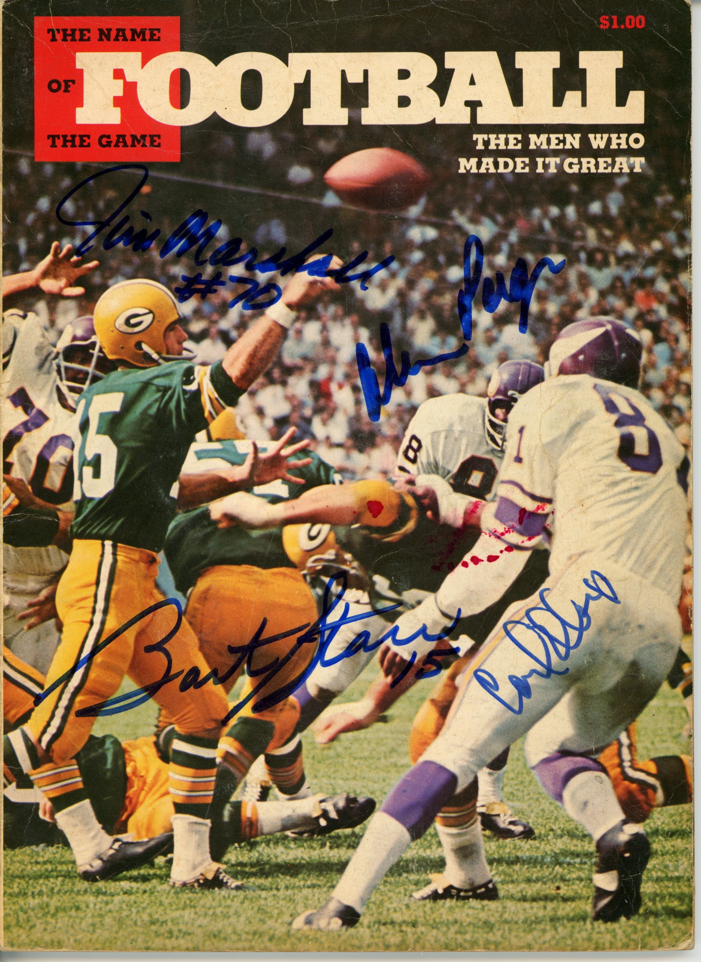 Bart Starr Jim Marshall Eller Page Signed Green Bay Packers Magzine JSA 55094
