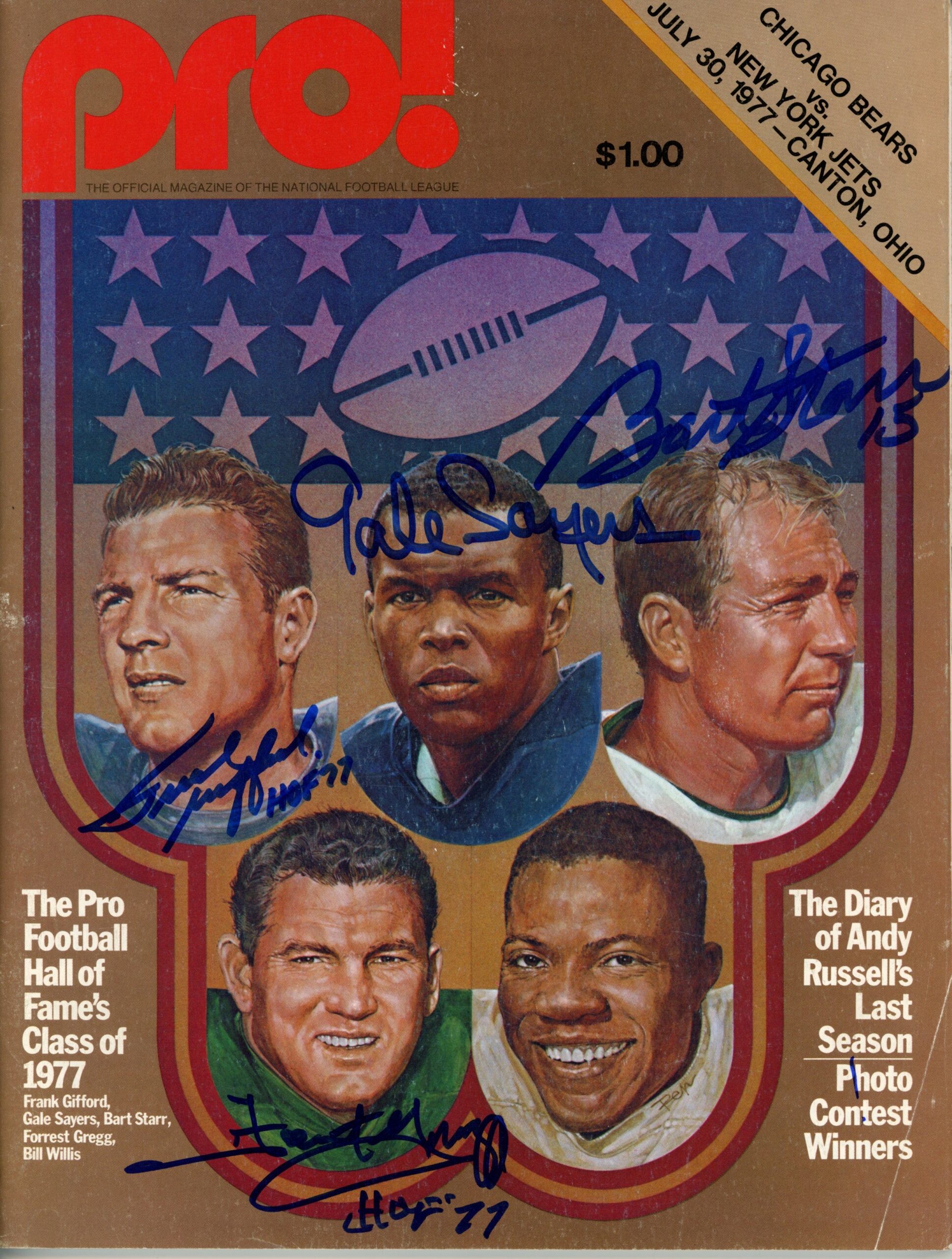 Bart Starr Gale Sayers Gifford Gregg Signed Hall of Fame Magazine JSA 55080