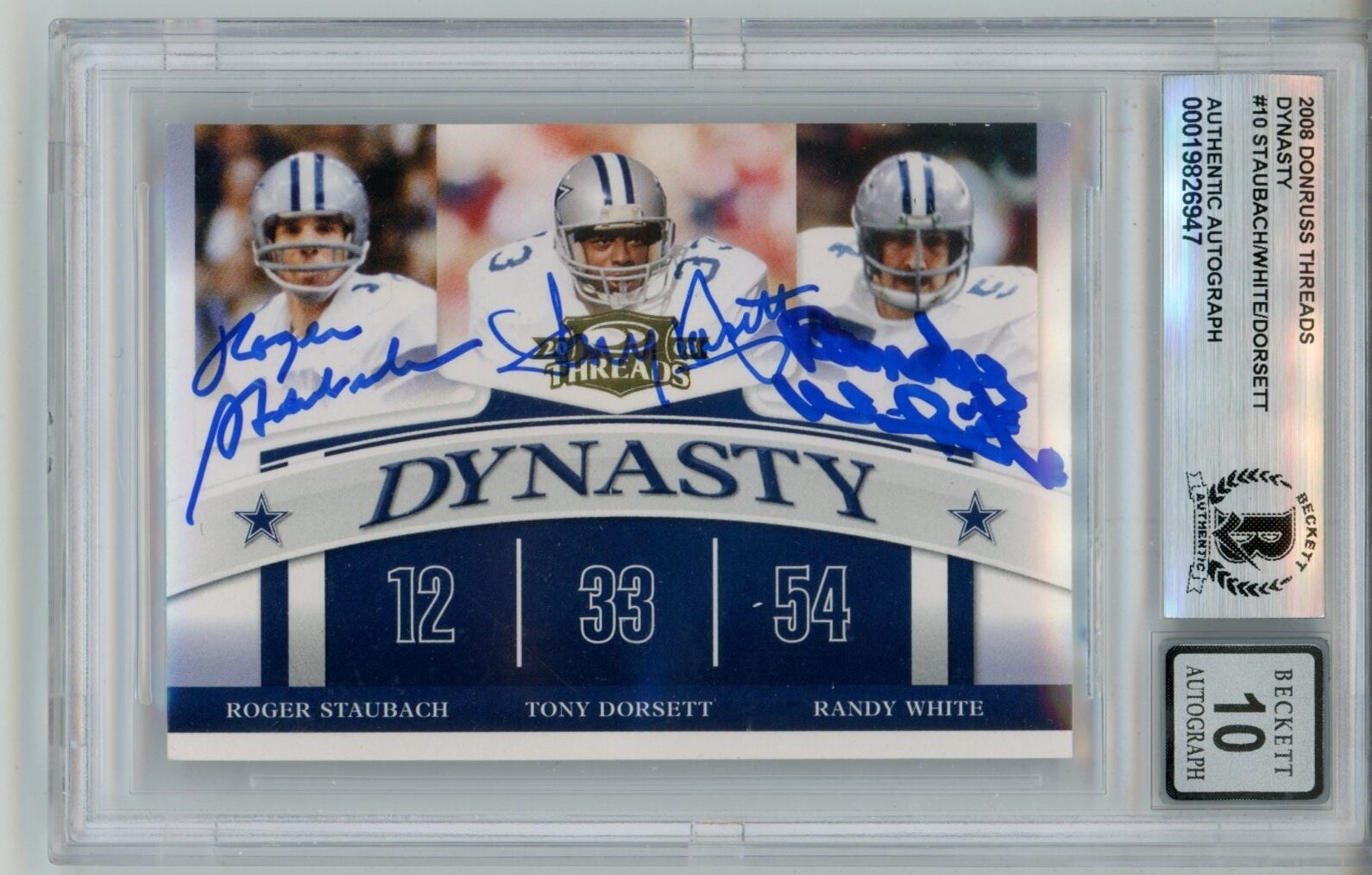 Dorsett White Staubach Signed 08 Donruss Dynasty Threads 10auto Slab BAS 57125