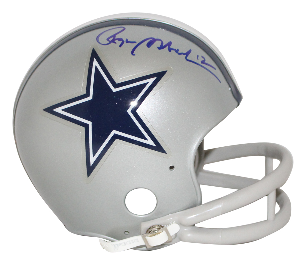 Roger Staubach, Lebaron & White Signed Cowboys 2-Bar Mini Helmet JSA