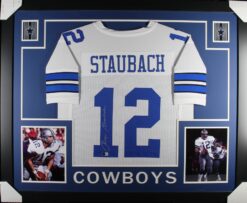 Roger Staubach Autographed Pro Style White XL Framed Jersey 35x43 Beckett 53763