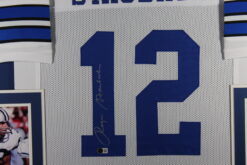 Roger Staubach Autographed Pro Style White XL Framed Jersey 35x43 Beckett 53763