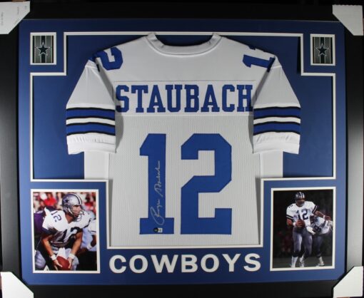Roger Staubach Autographed/Signed Pro Style White XL Framed Jersey Beckett 51241