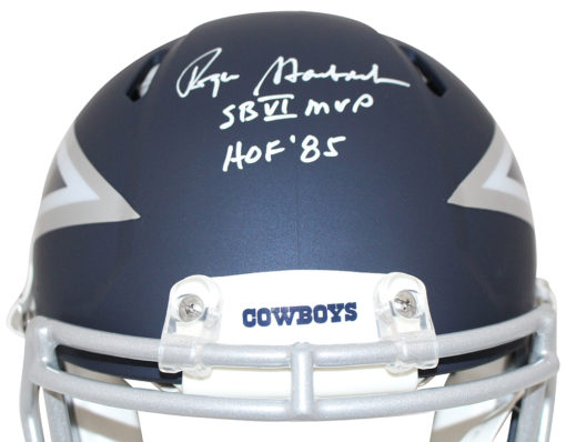 Roger Staubach Signed Dallas Cowboys Authentic AMP Helmet 2 Insc BAS 25434