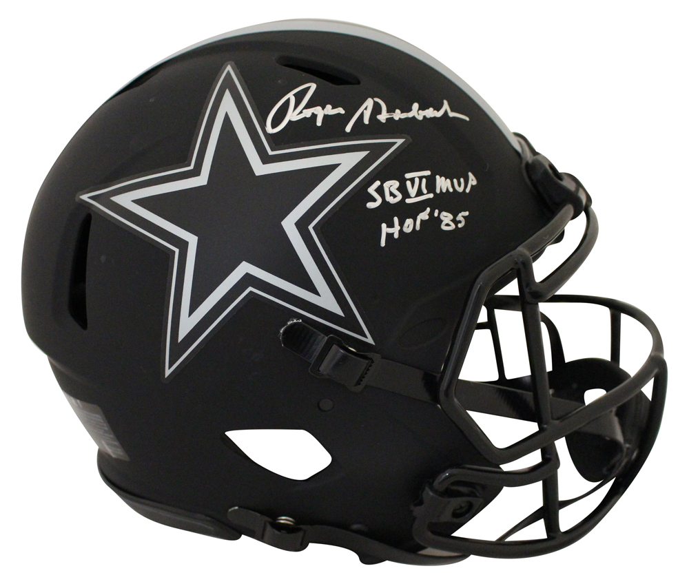 Roger Staubach Signed Dallas Cowboys Authentic Eclipse Helmet 2 Insc BAS 27451