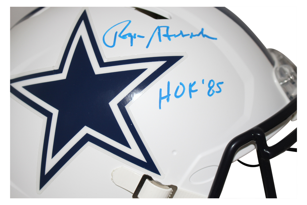 Roger Staubach Signed Dallas Cowboys Authentic Flat White Helmet HOF BAS 27445