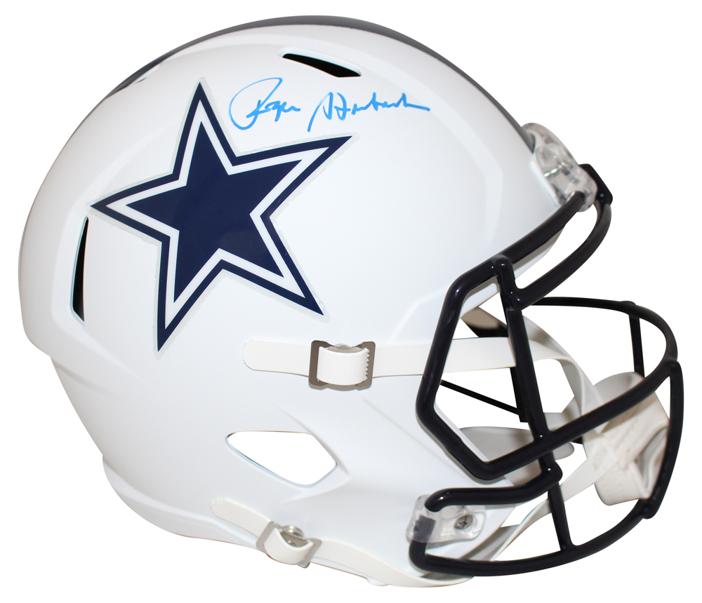 Roger Staubach Autographed Dallas Cowboys Flat White Replica Helmet BAS 27444