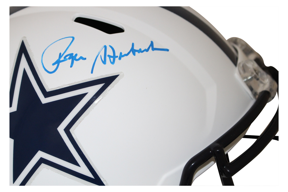 Roger Staubach Autographed Dallas Cowboys Flat White Replica Helmet BAS 27444