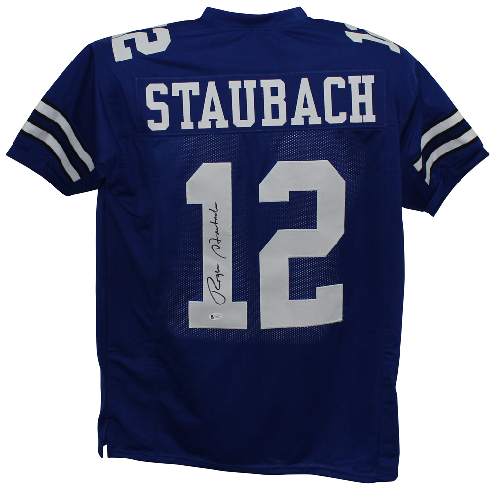 Roger Staubach Autographed/Signed Pro Style Blue XL Jersey BAS
