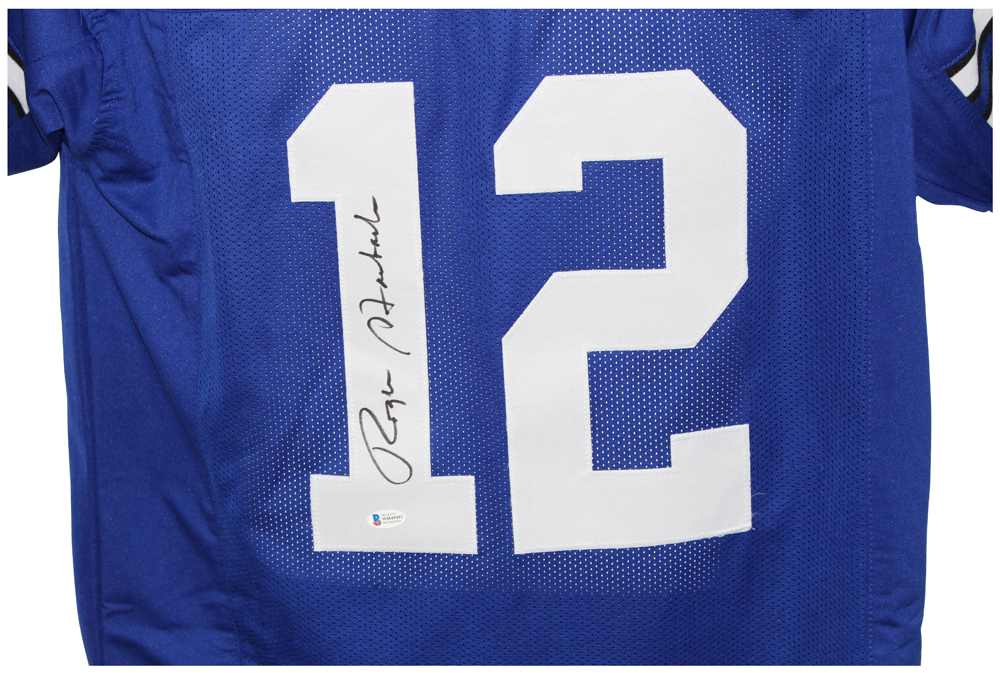 Roger Staubach Autographed/Signed Pro Style Blue XL Jersey BAS