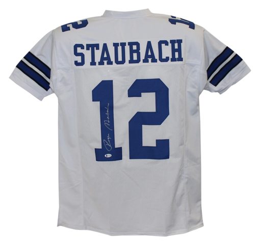 Roger Staubach Autographed/Signed Pro Style White XL Jersey BAS 25915
