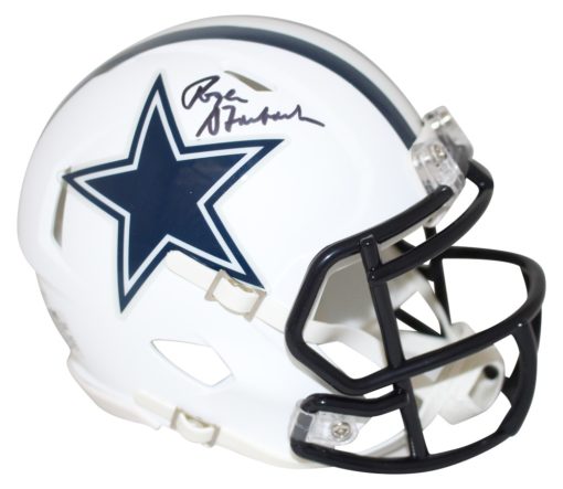 Roger Staubach Autographed Dallas Cowboys Flat White Mini Helmet BAS 25917
