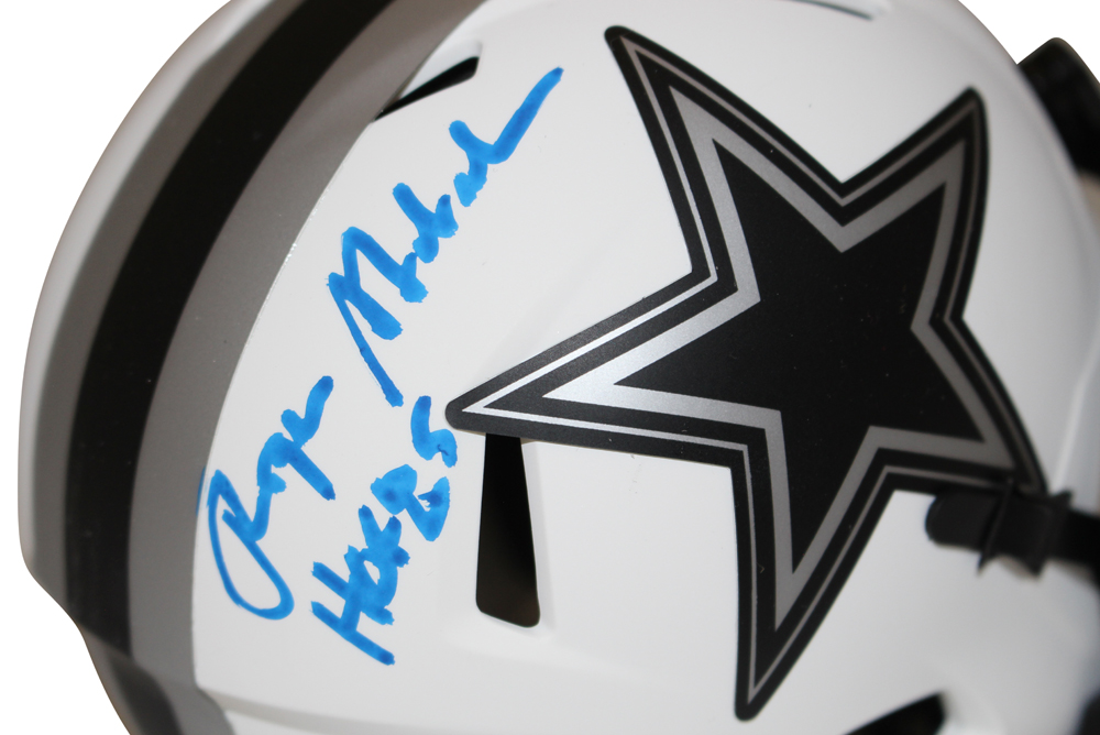 Roger Staubach Autographed Cowboys Lunar Mini Helmet HOF 85 Beckett
