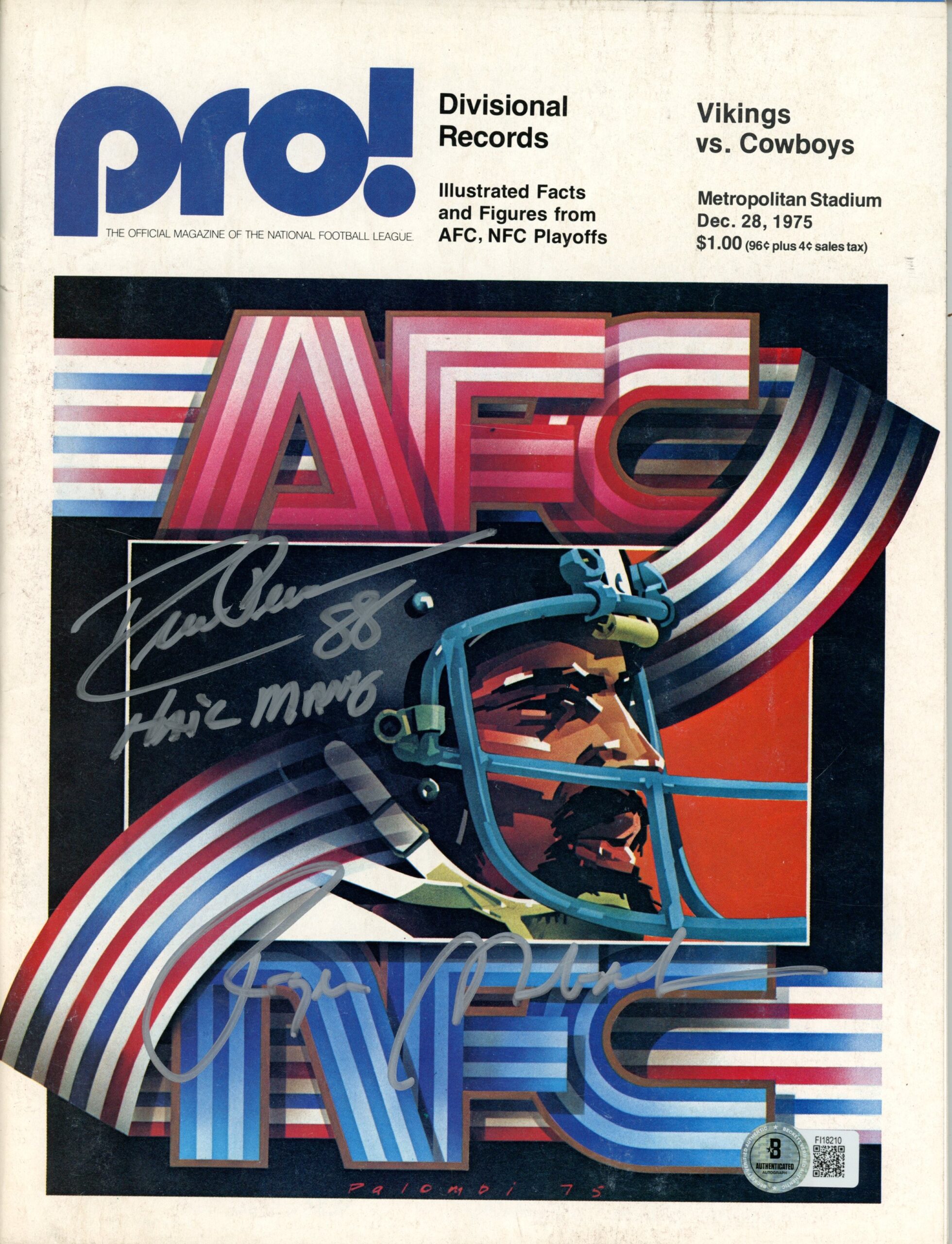 Roger Staubach Drew Pearson Signed Dallas Cowboys 1975 Pro! Magazine BAS 57211