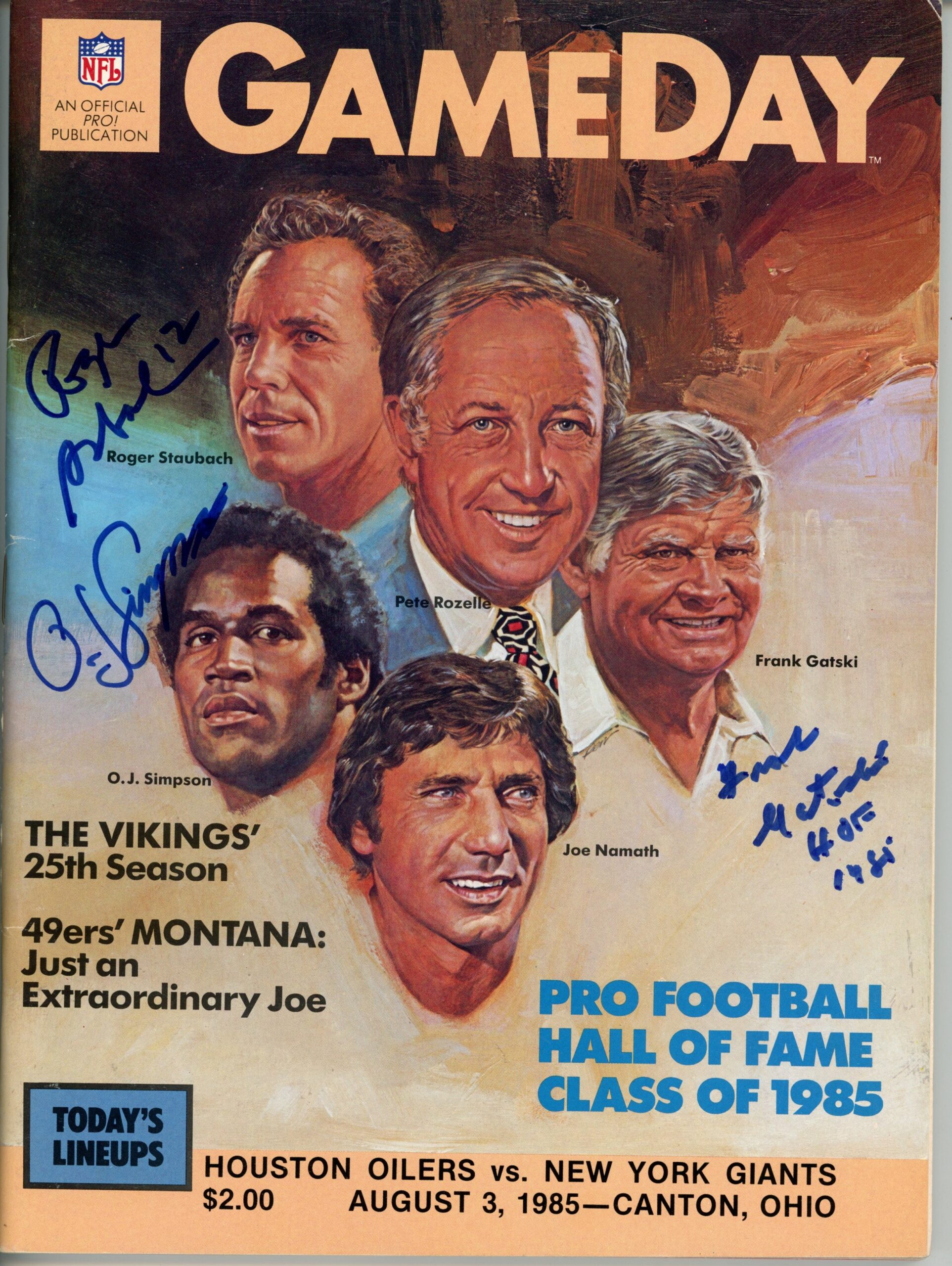 Roger Staubach OJ Simpson Frank Gatski Signed Hall of Fame Magazine JSA 55071