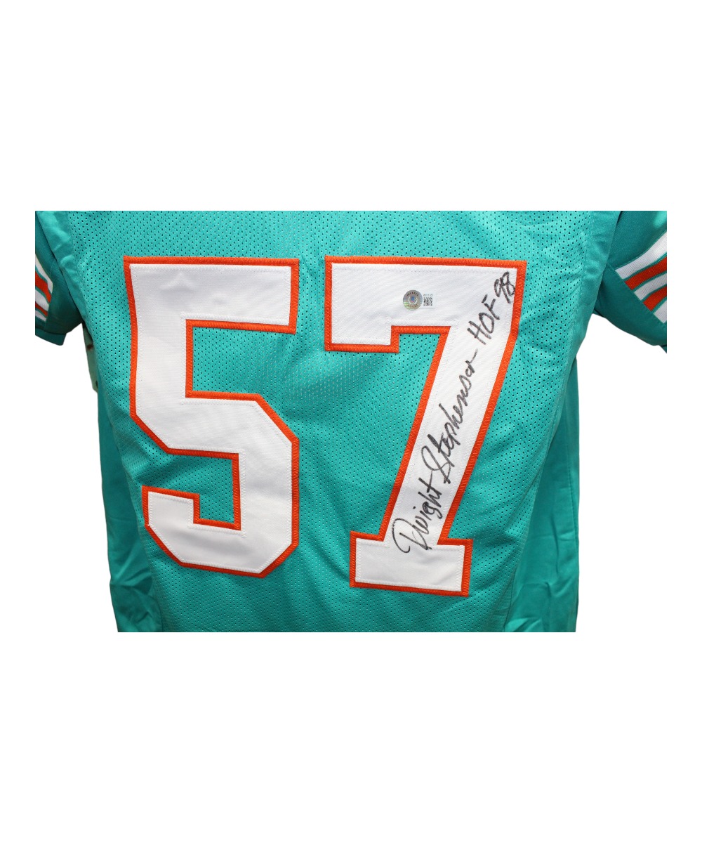 Dwight Stephenson Autographed/Signed Pro Style Teal HOF Jersey Beckett