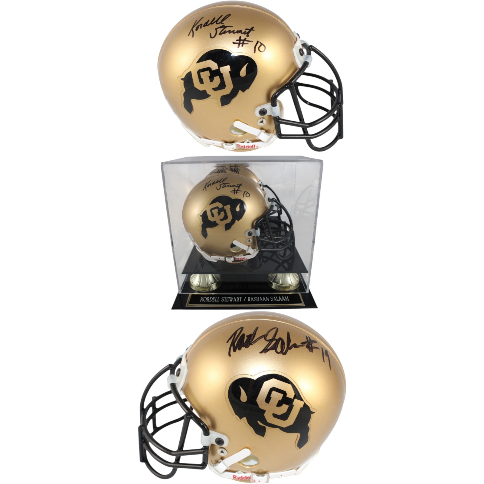 Rashaan Salaam Kordell Stewart Signed Colorado Buffaloes Mini Helmet BAS 52865