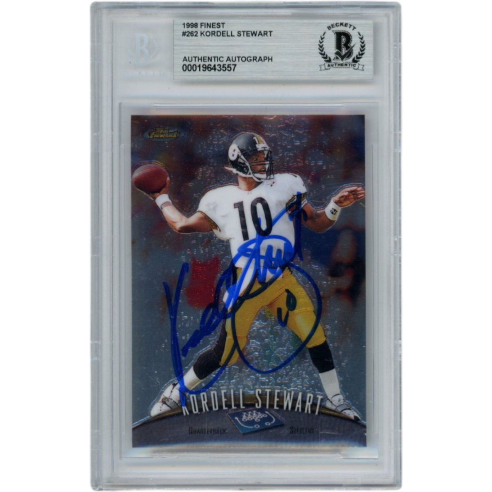 Kordell Stewart Autographed 98 Topps Finest #262 Slab Trading Card Beckett 52804