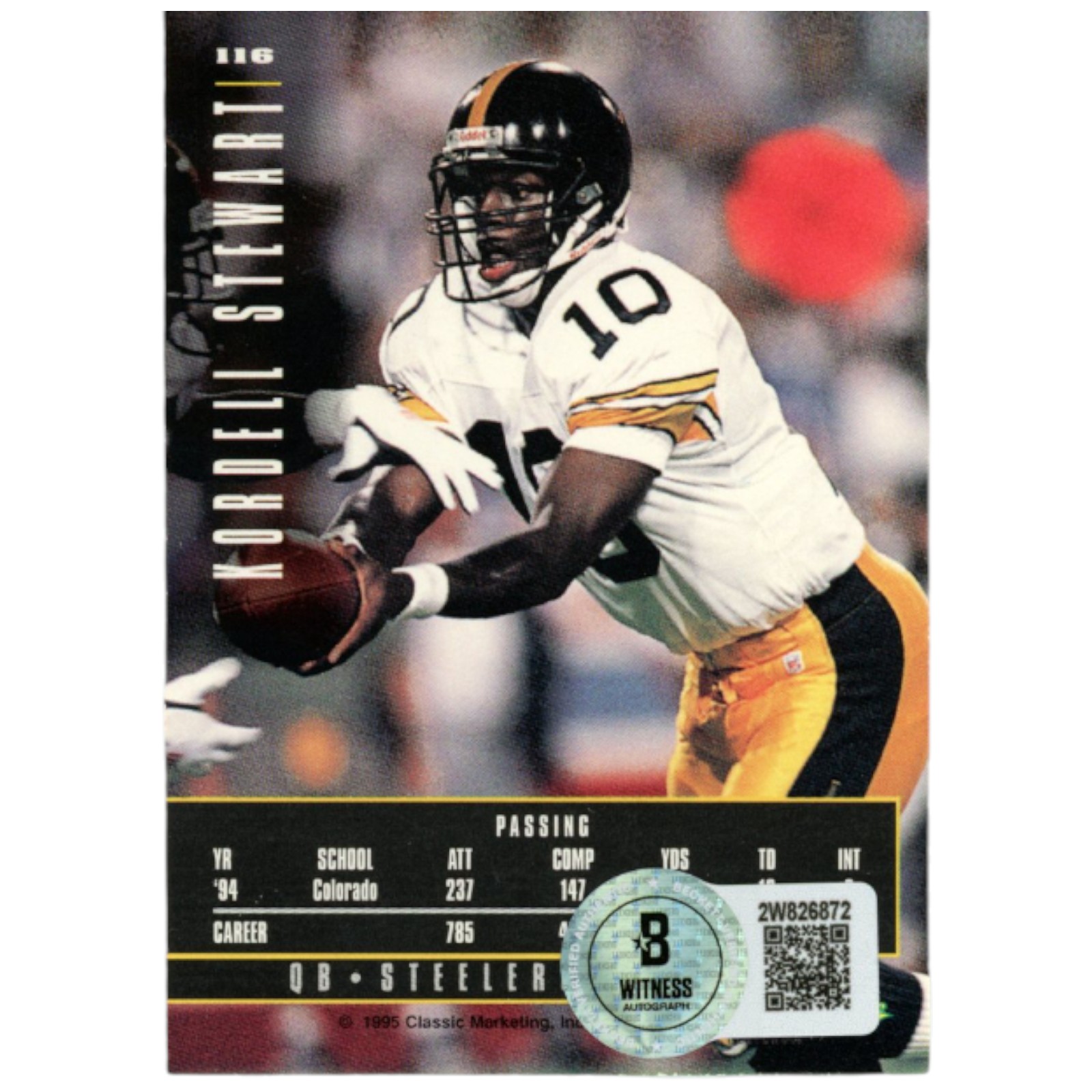 Kordell Stewart Autographed 95 Classic Limited #116 Trading Card Beckett 52825 2 Kordell Stewart Autographed 95 Classic Limited #116 Trading Card Beckett 52825