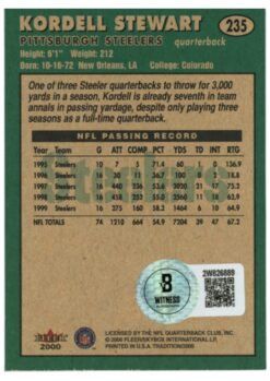 Kordell Stewart Autographed 2000 Fleer Tradition #235 Trading Card Beckett 52811