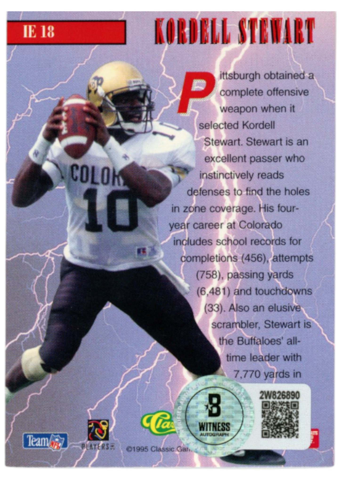 Kordell Stewart Autographed 95 Pro Line Classic Trading Card Beckett WIT 52802 2 Kordell Stewart Autographed 95 Pro Line Classic Trading Card Beckett WIT 52802