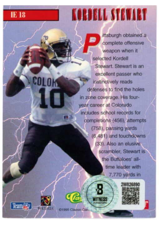 Kordell Stewart Autographed 95 Pro Line Classic Trading Card Beckett WIT 52802