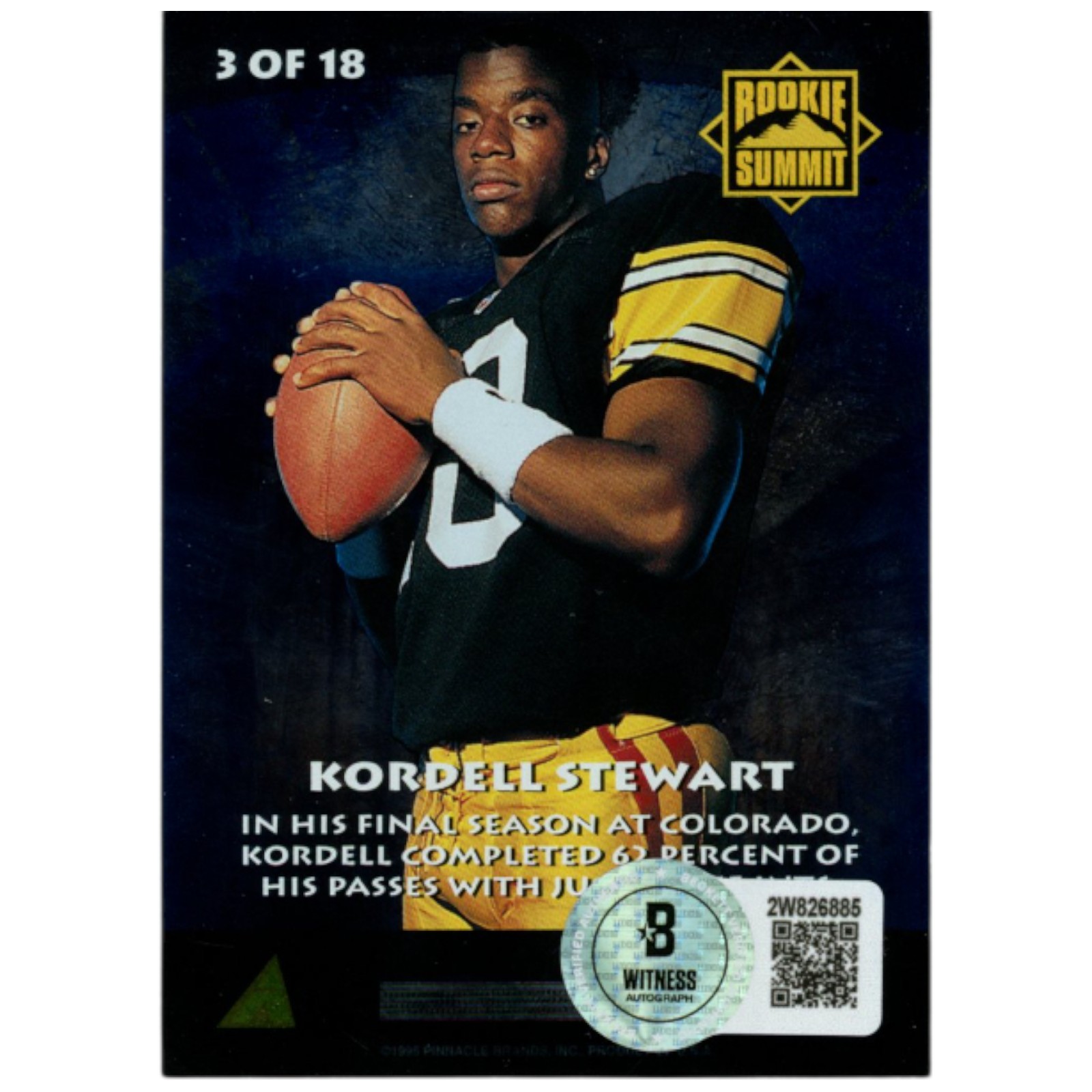 Kordell Stewart Autographed 95 Score Summit 3/18 Trading Card Beckett 52822 2 Kordell Stewart Autographed 95 Score Summit 3/18 Trading Card Beckett 52822
