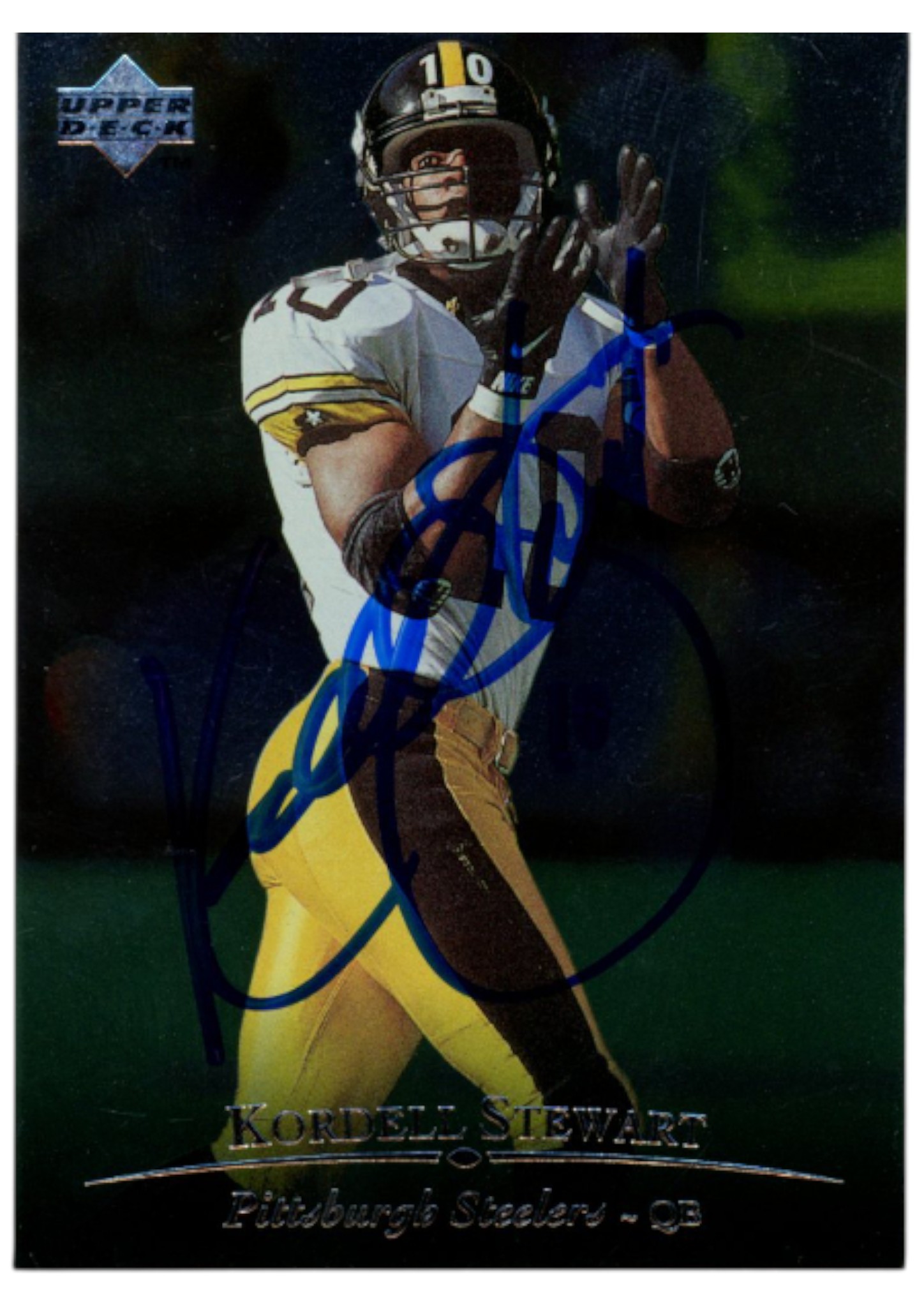 Kordell Stewart Autographed 96 UD Silver #174 Trading Card Beckett Witness 52813