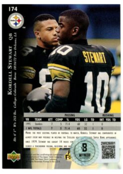 Kordell Stewart Autographed 96 UD Silver #174 Trading Card Beckett Witness 52813