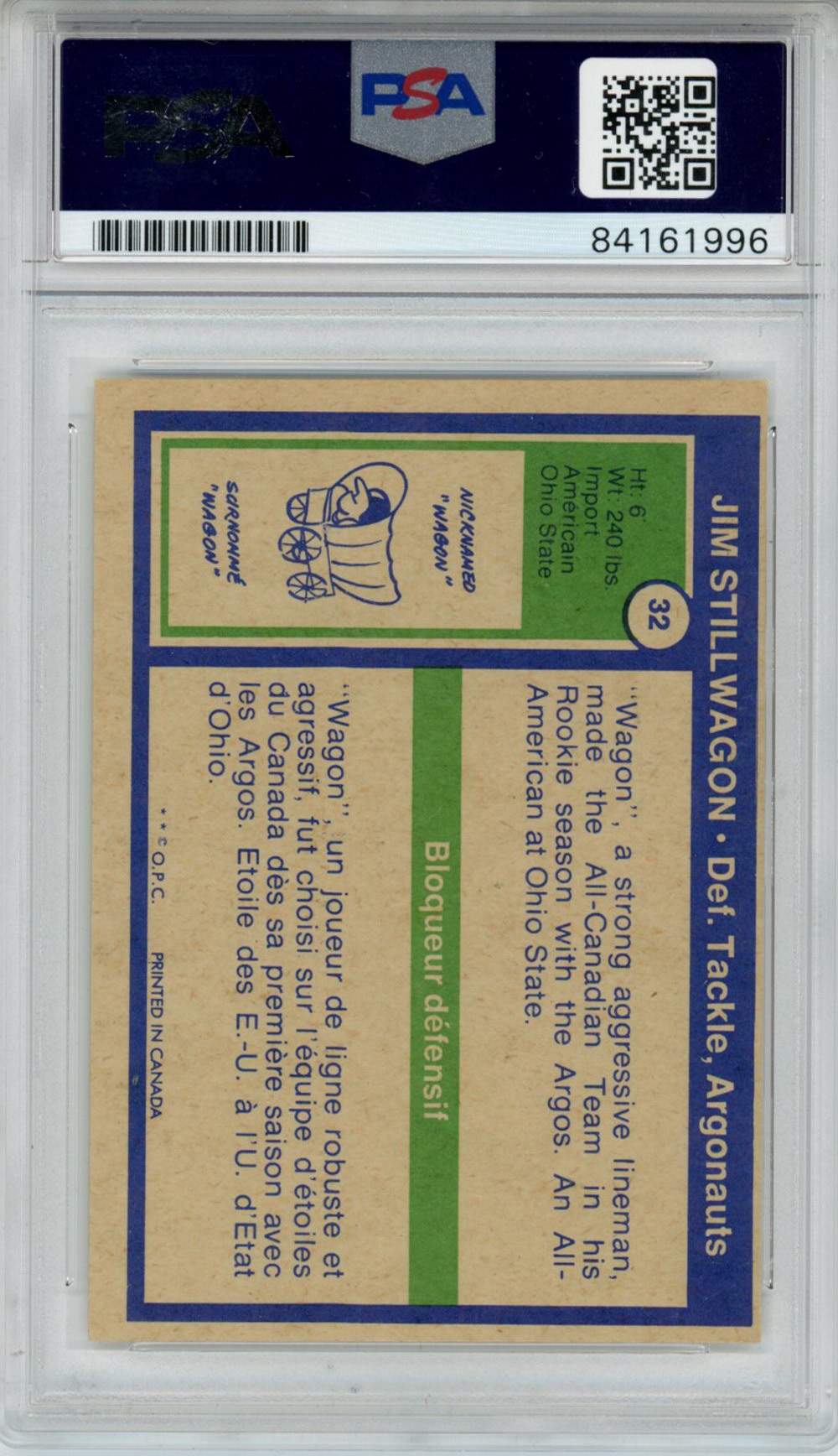 Jim Stillwagon Autographed 1972 O-Pee-Chee #32 Trading Card PSA Slab