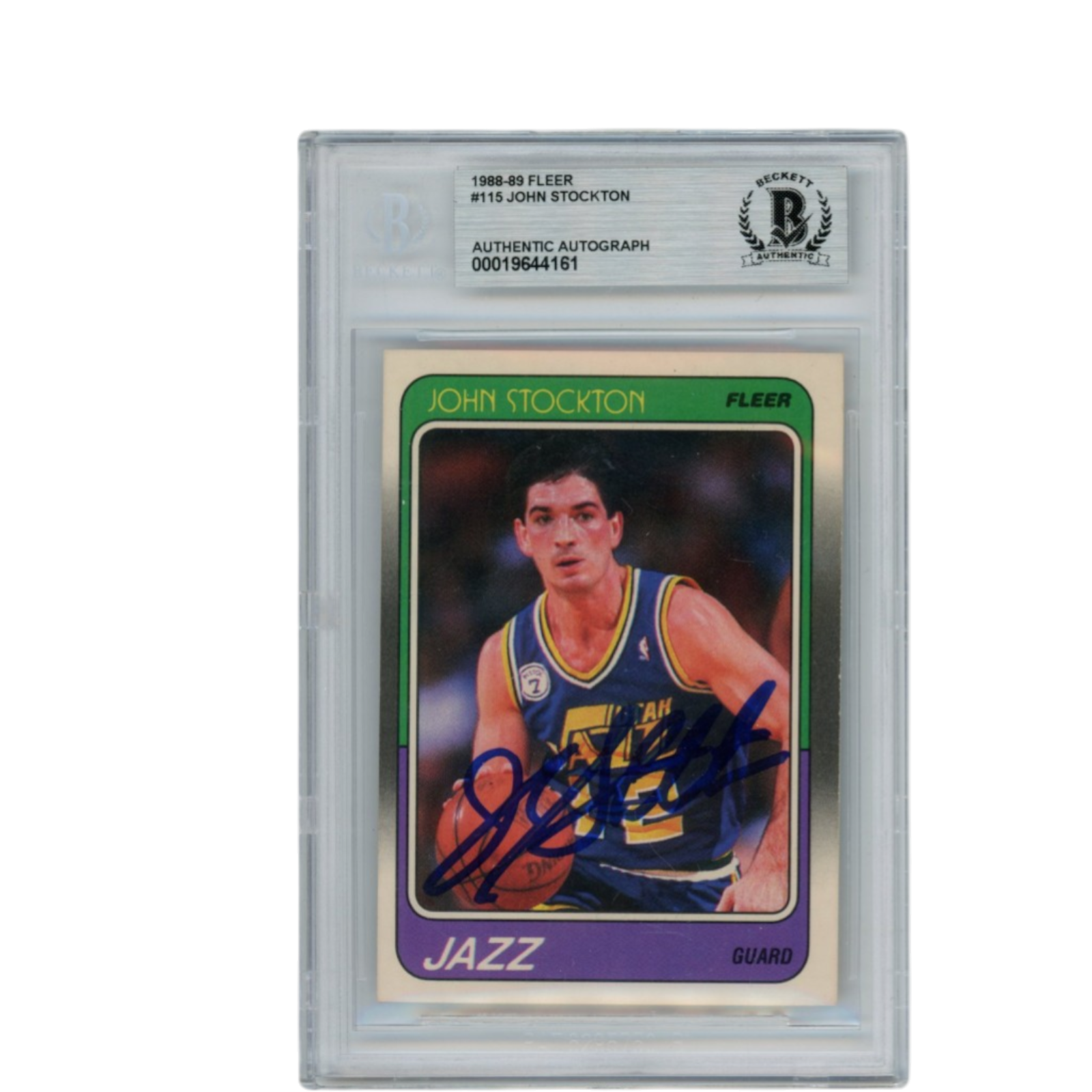 John Stockton Autographed 1988 Fleer #115 Slabbed Trading Card Beckett 53114