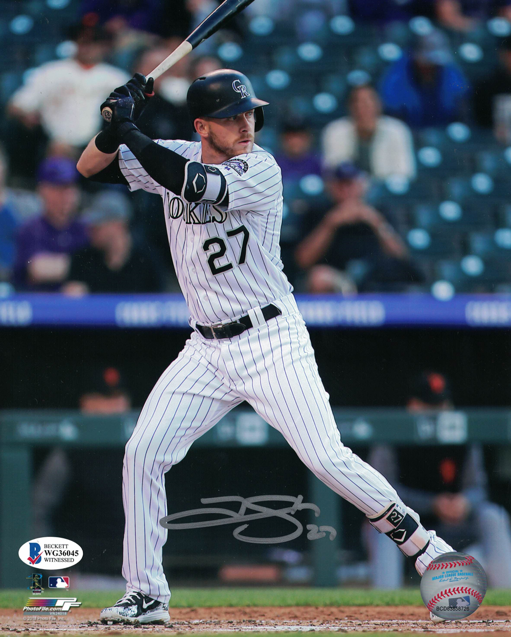 Trevor Story Autographed/Signed Colorado Rockies 8x10 Photo Beckett