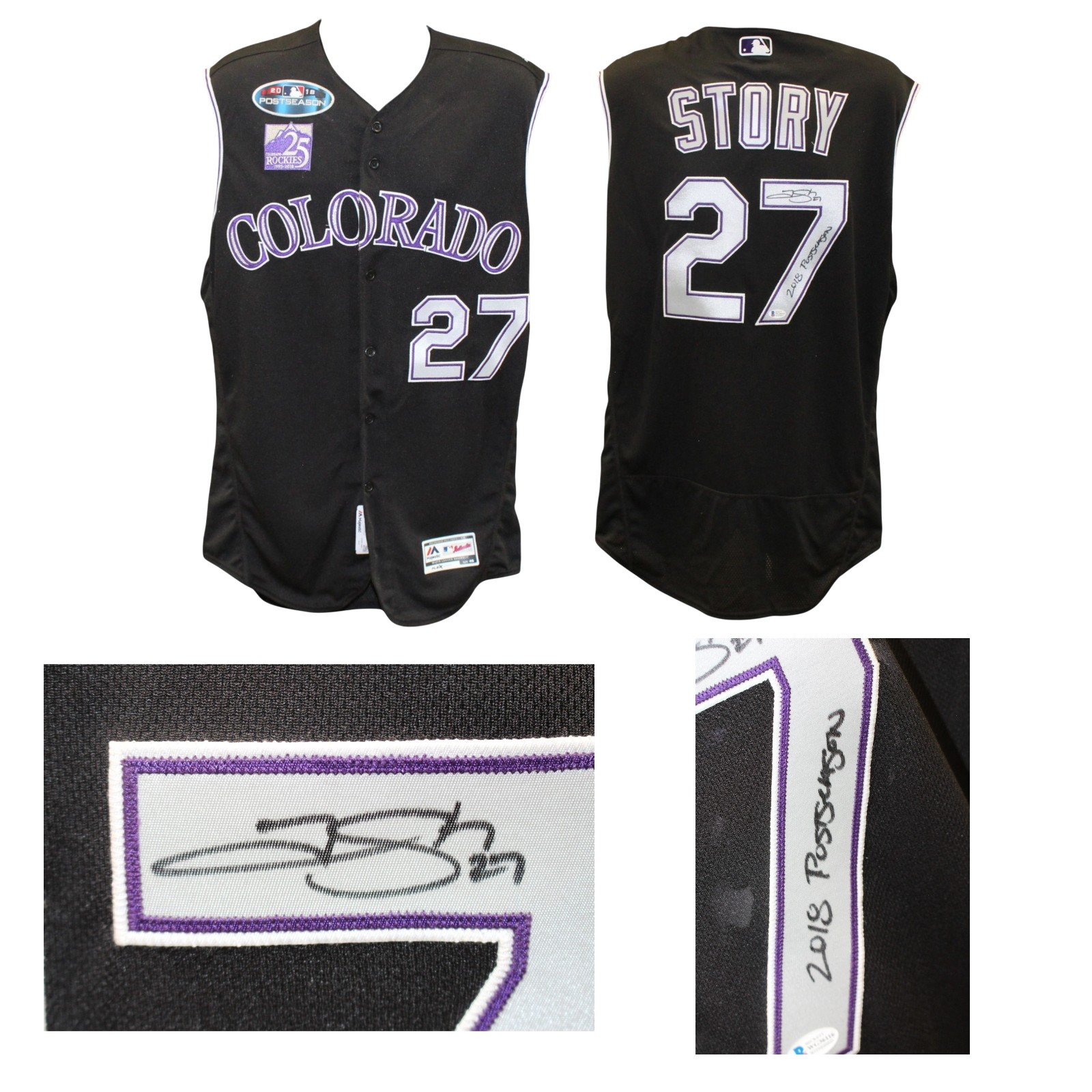 Trevor Story Signed '18 Postseason Game Issued Rockies Jersey 46 Beckett 57816