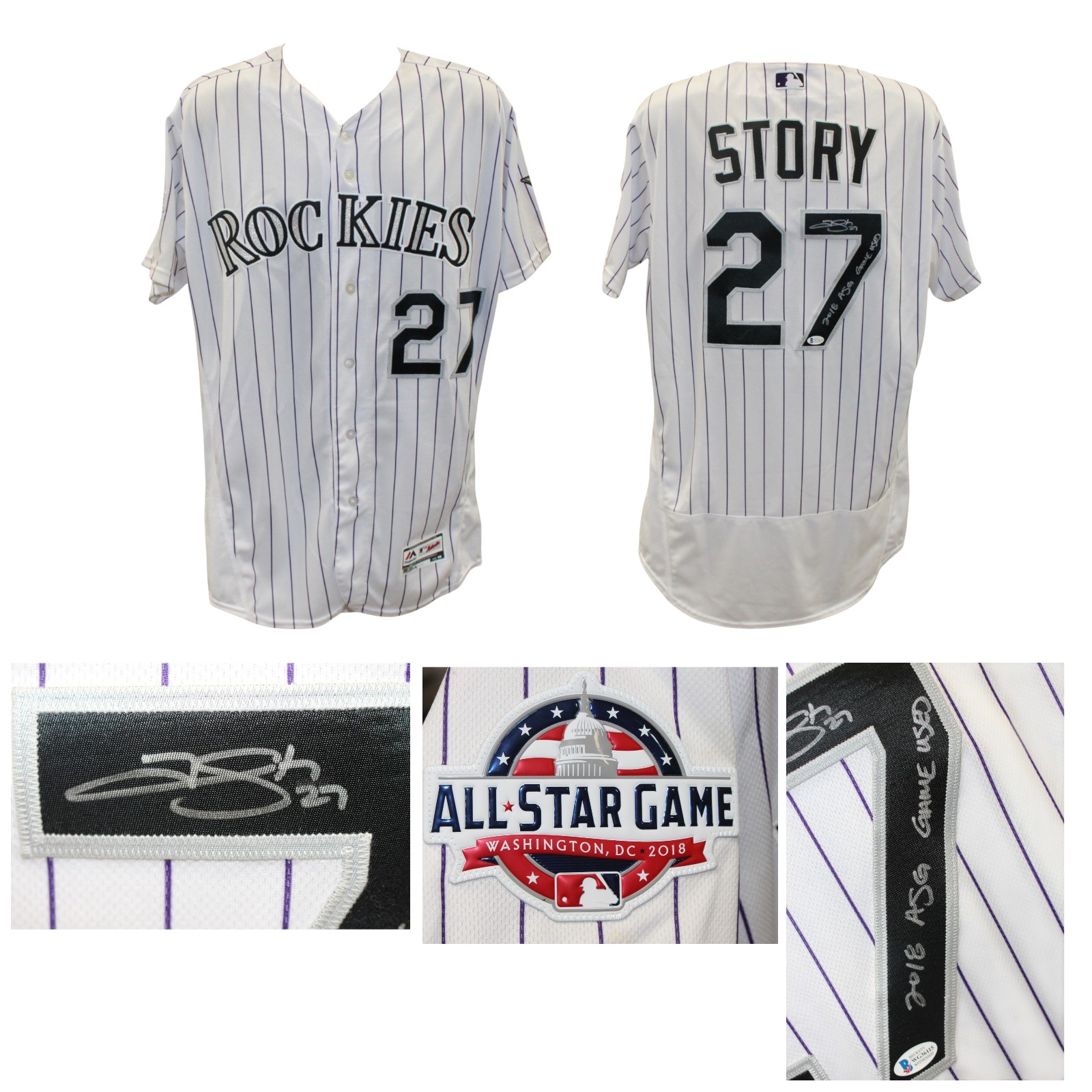 Trevor Story Signed '18 ASG Game Used Photomatched Rockies Jersey Bekett 57817