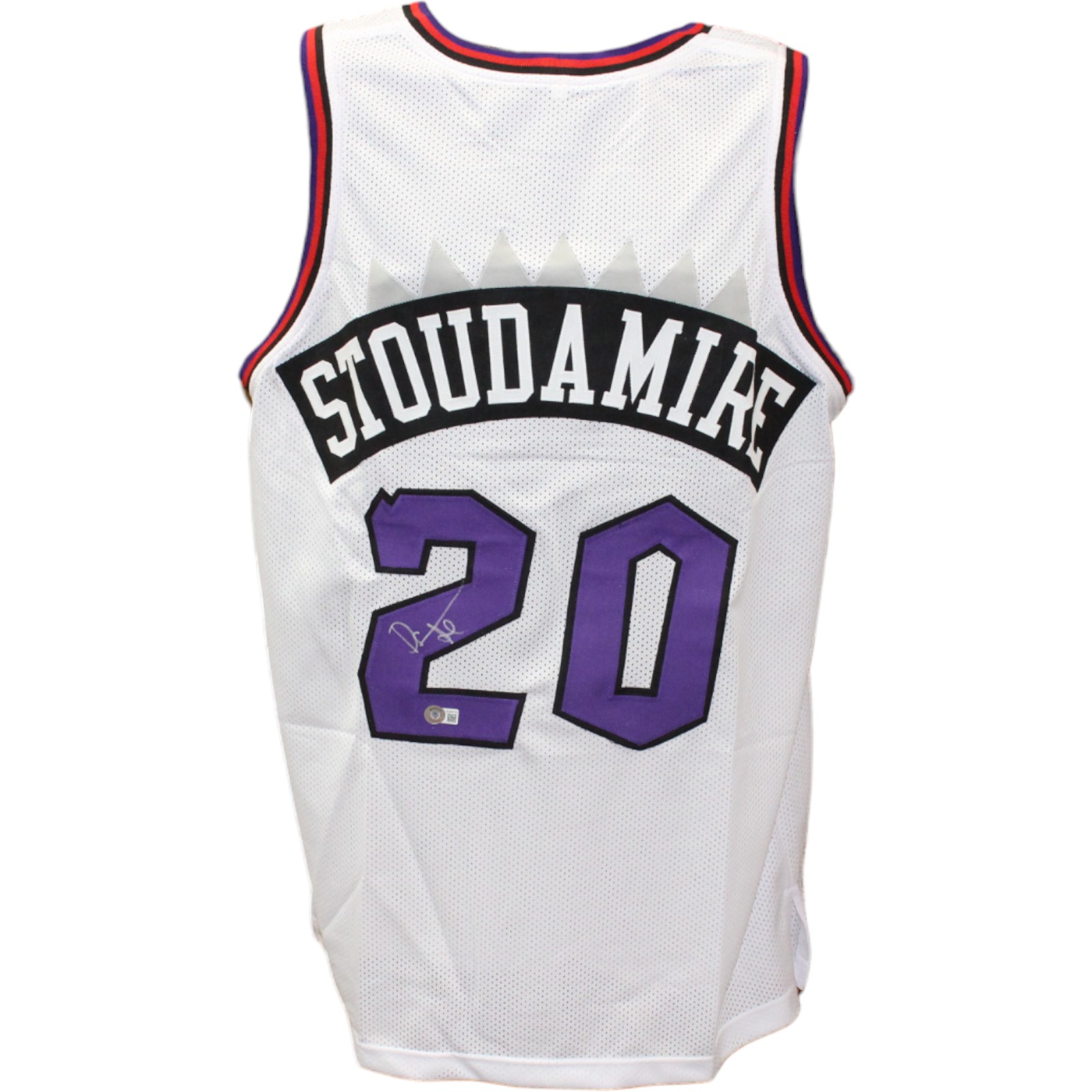 Damon Stoudamire Autographed/Signed Pro Style White Jersey Beckett 