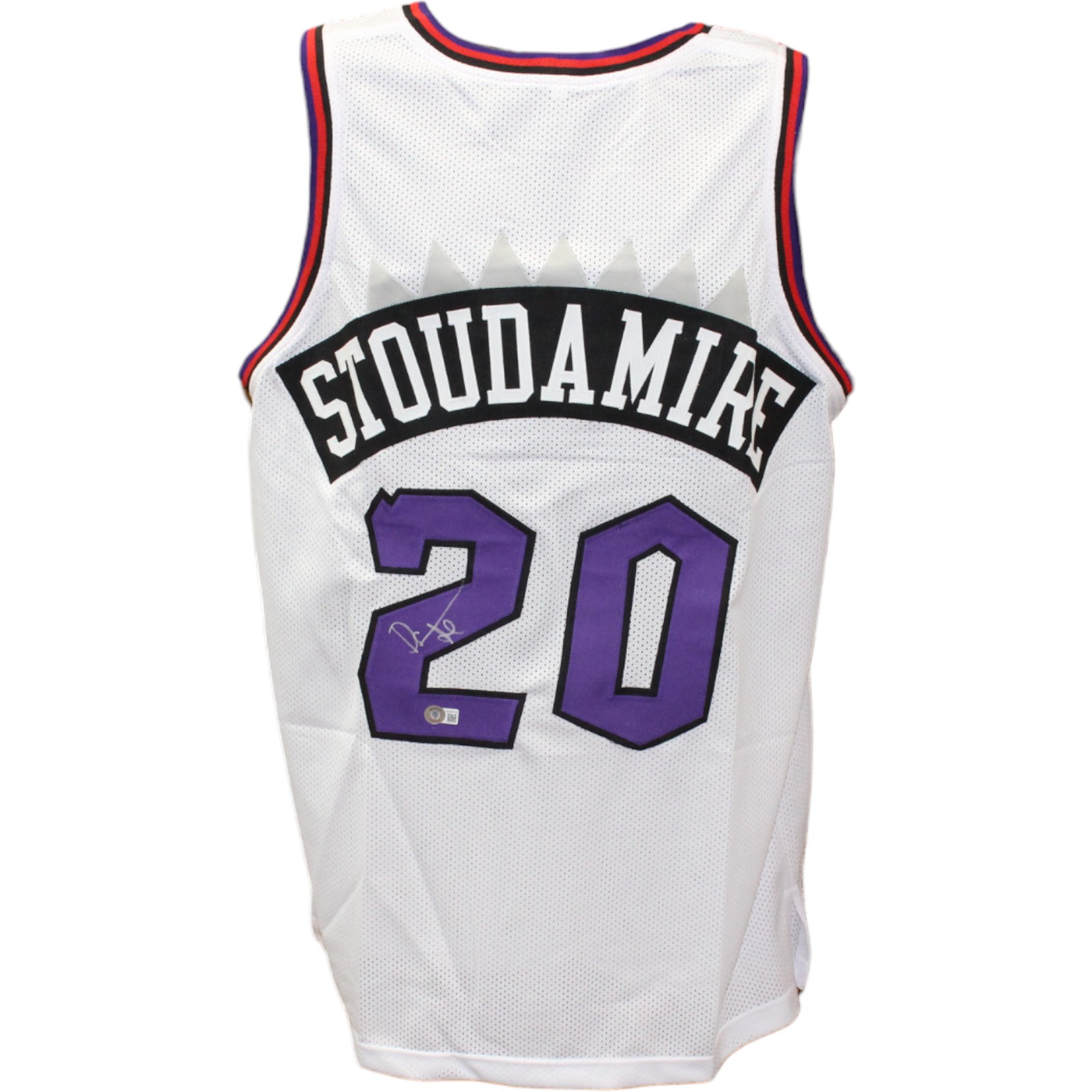 Damon Stoudamire Autographed/Signed Pro Style White Jersey Beckett