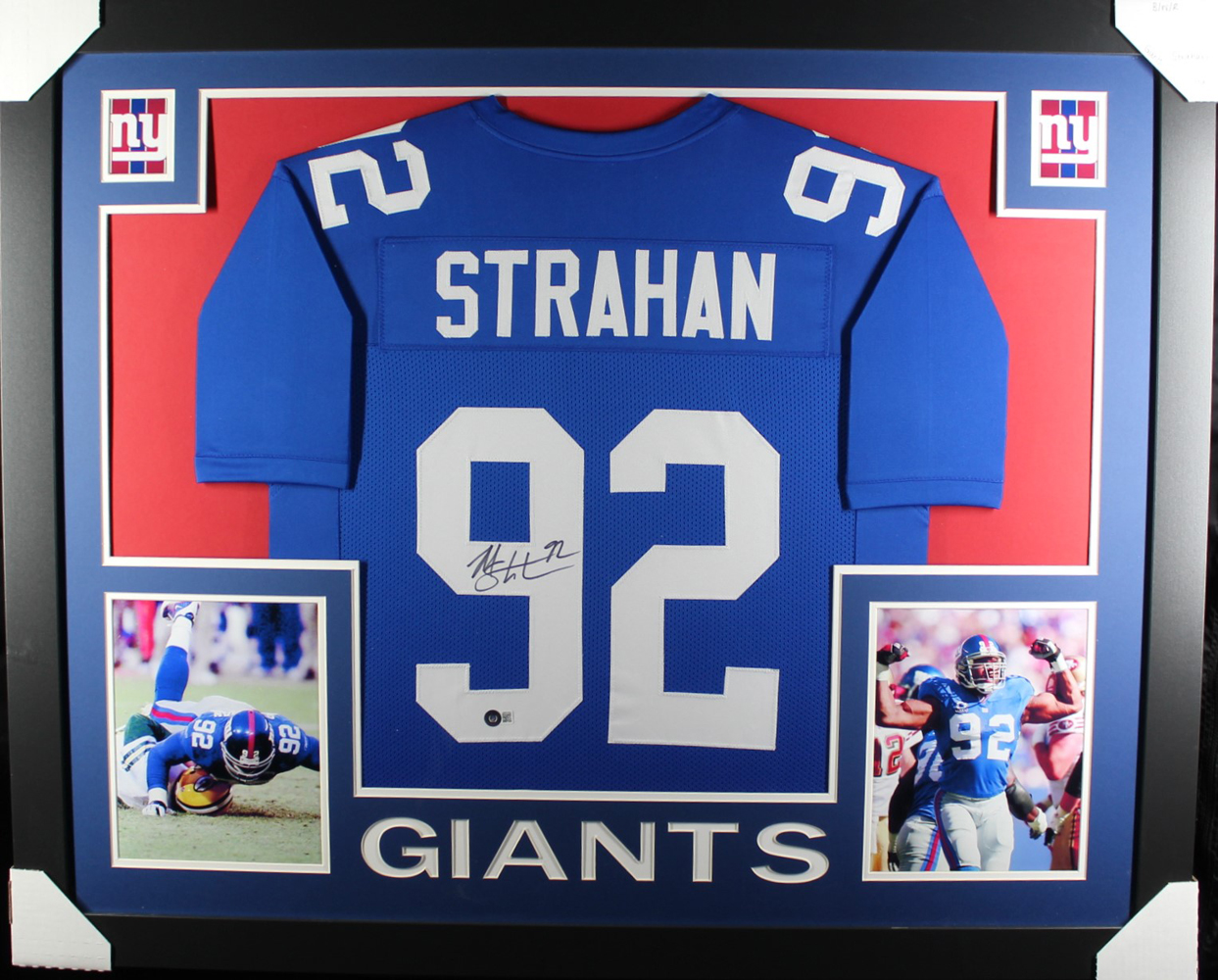 Michael Strahan Autographed Pro Style Framed Blue XL Jersey Beckett