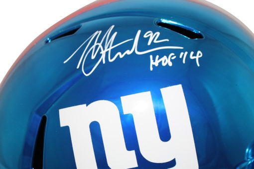 Michael Strahan Signed New York Giants Chrome Replica Helmet HOF BAS 26004