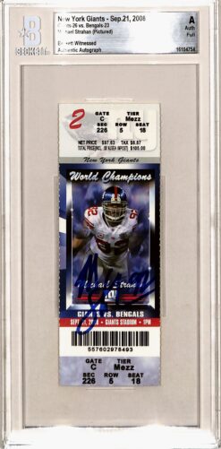 Michael Strahan Signed New York Giants Ticket Stub 09/21/08 Beckett Slab 