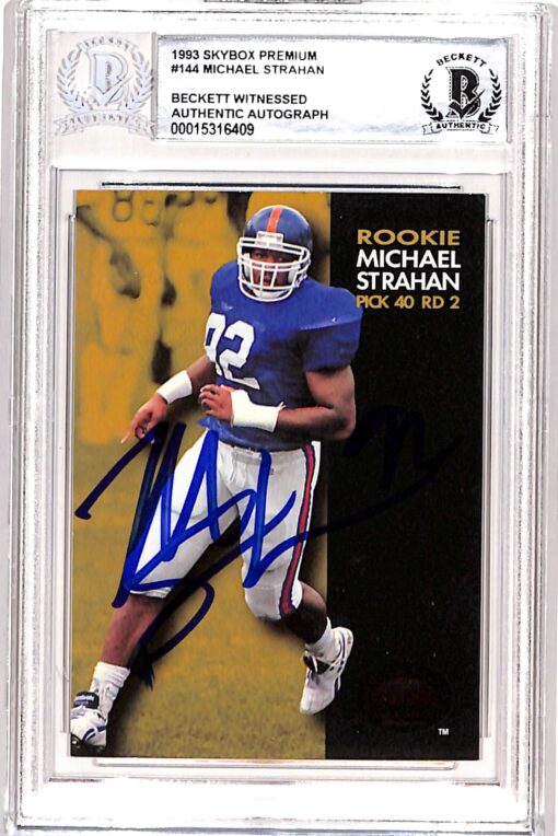 Michael Strahan Signed 1993 Skybox #144 Trading Card Auto Beckett