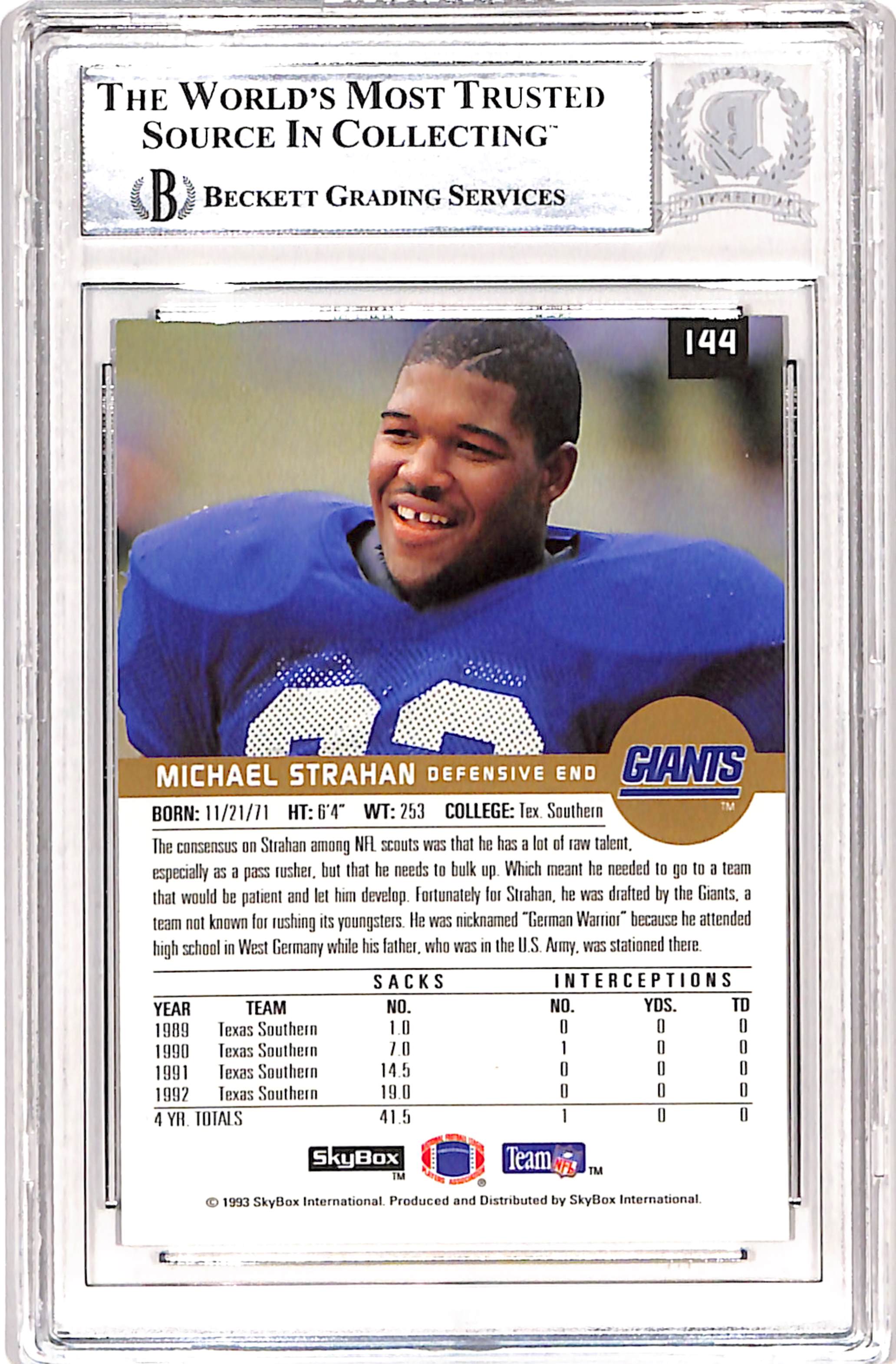 Michael Strahan Signed 1993 Skybox #144 Trading Card Auto Beckett