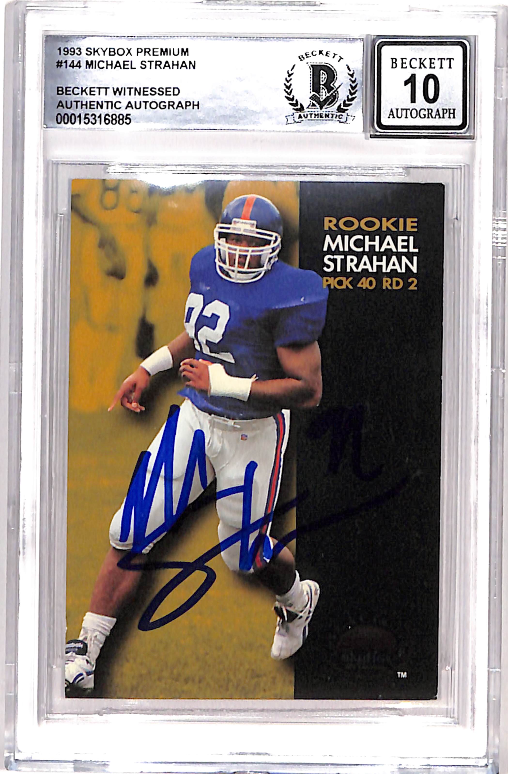 Michael Strahan Signed 1993 Skybox #144 Card 10 Auto Beckett