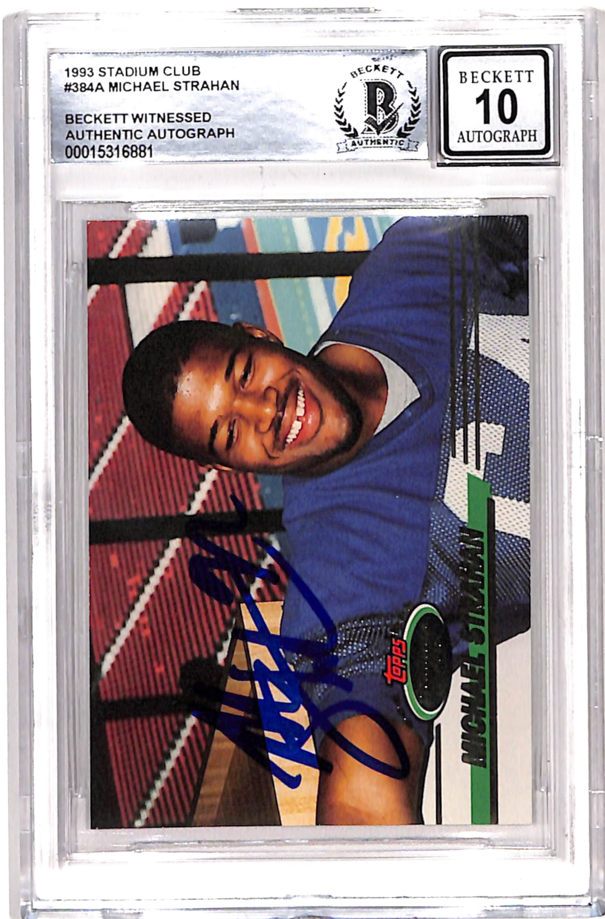 Michael Strahan Signed 1993 Stadium Club #384a 10 Auto Beckett 