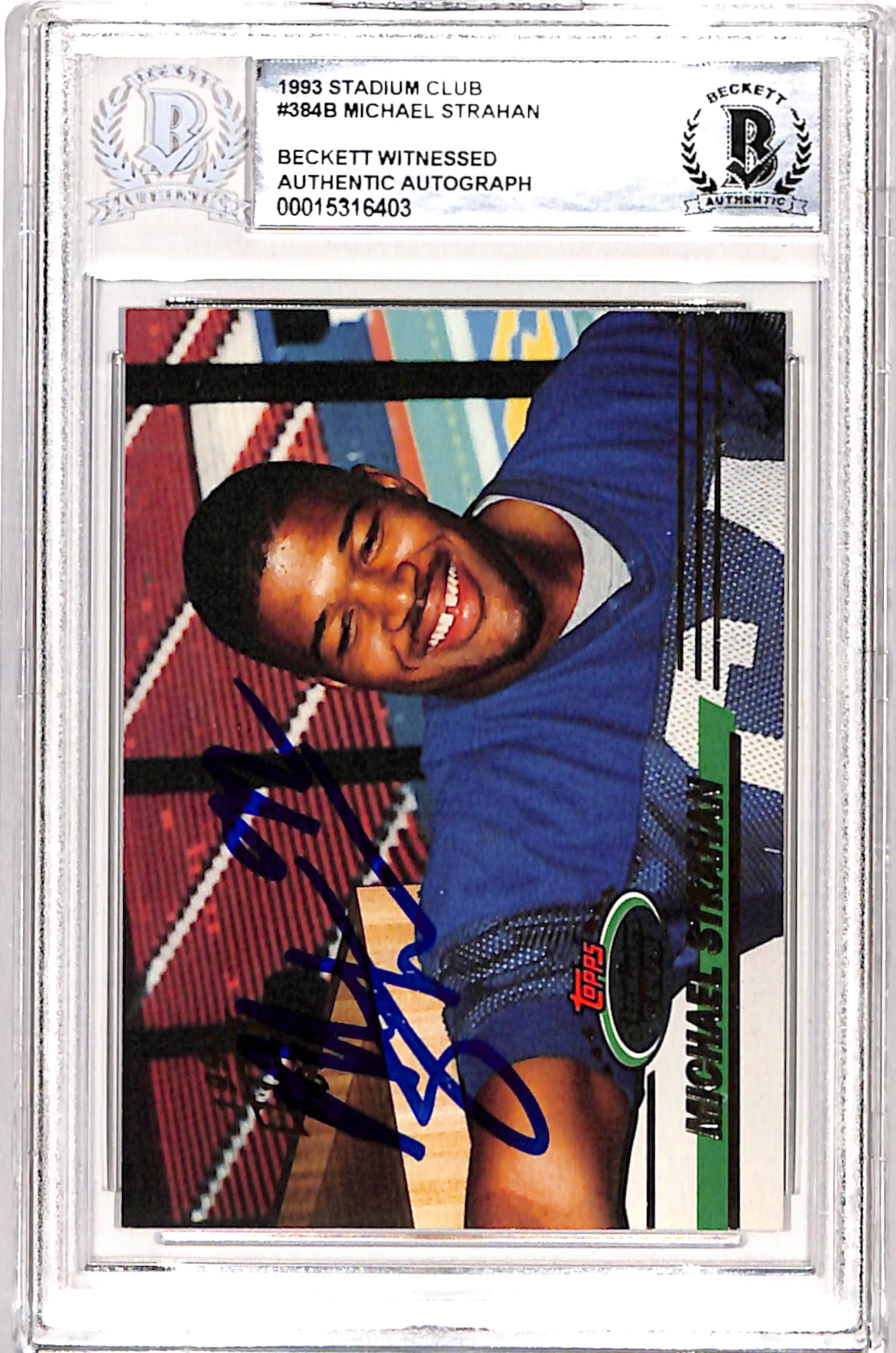 Michael Strahan Signed 1993 Stadium Club #384b Card Beckett