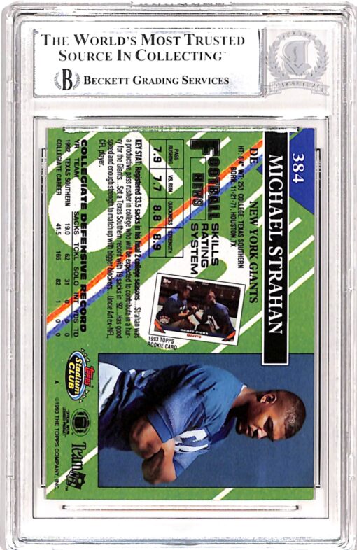 Michael Strahan Signed 1993 Stadium Club #384b Card Beckett